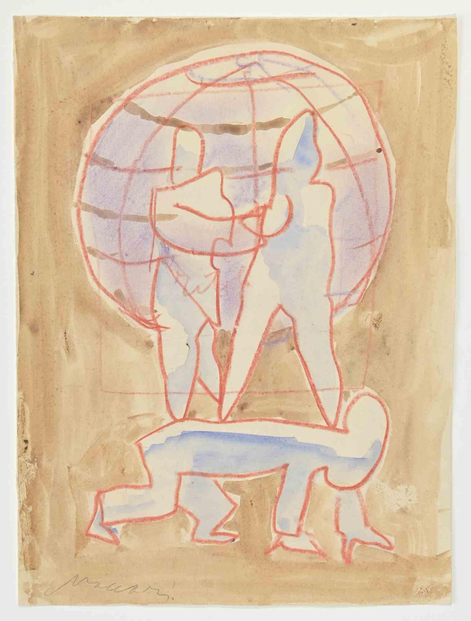 Mightiest on Earth is a Watercolor Drawing realized by Mino Maccari  (1924-1989) in the 1960s.

Hand-signed on the lower with another drawing on the rear.

Good condition.

Mino Maccari (Siena, 1924-Rome, June 16, 1989) was an Italian writer,