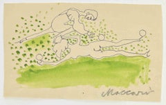 Fantasie in Grün – Zeichnung von Mino Maccari – 1960er Jahre