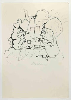 « At the Bar » - Drawing de Mino Maccari - années 1960