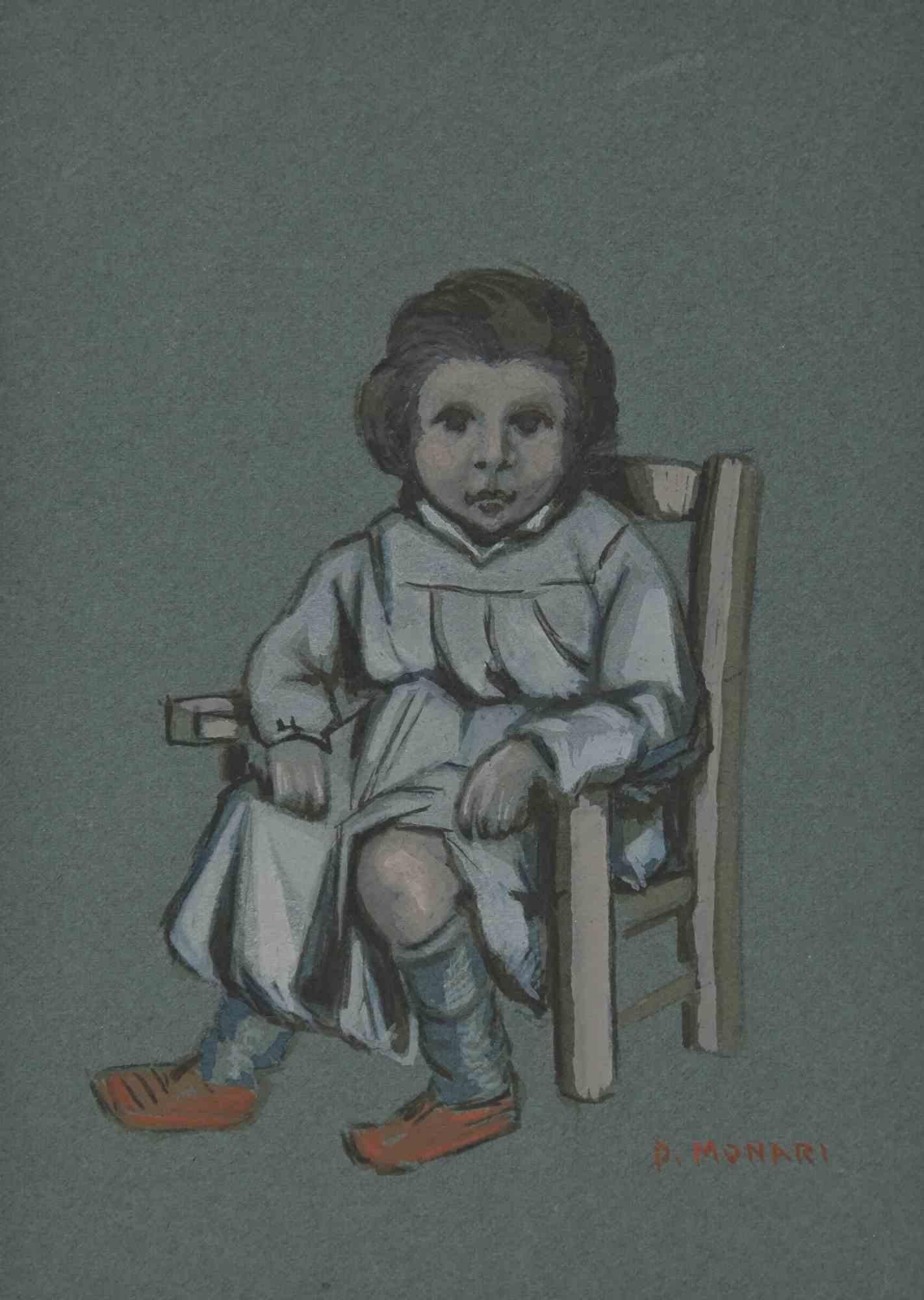The Baby is a Drawing in pencil, watercolor, and white lead realized by  Augusto Monari in the Early-20th Century.     

Hand-signed on the lower.     

Good conditions, including a creamy-colored Passepartout.     

The artwork is depicted through