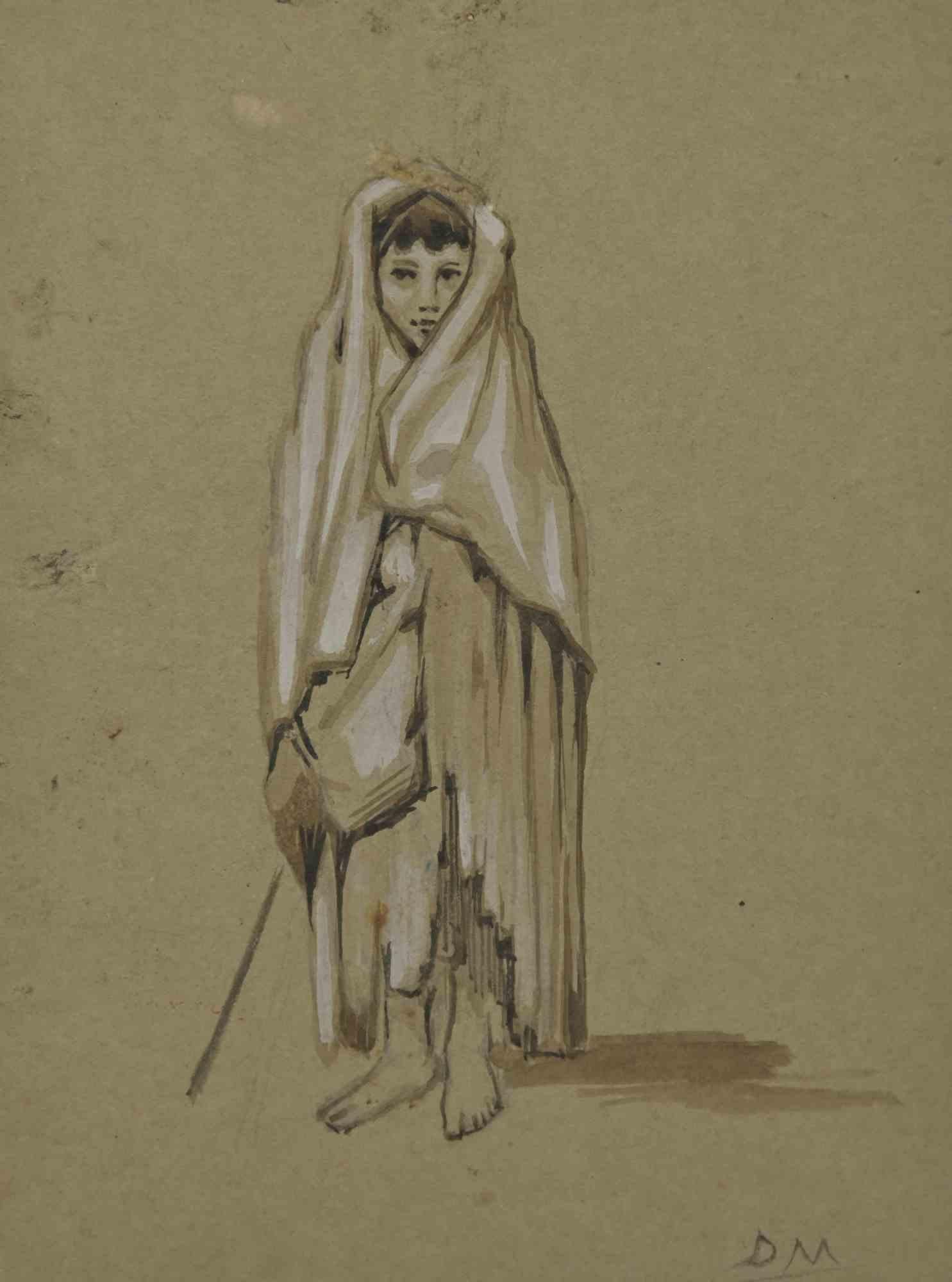 Der Junge – Zeichnung von Augusto Monari – frühes 20. Jahrhundert