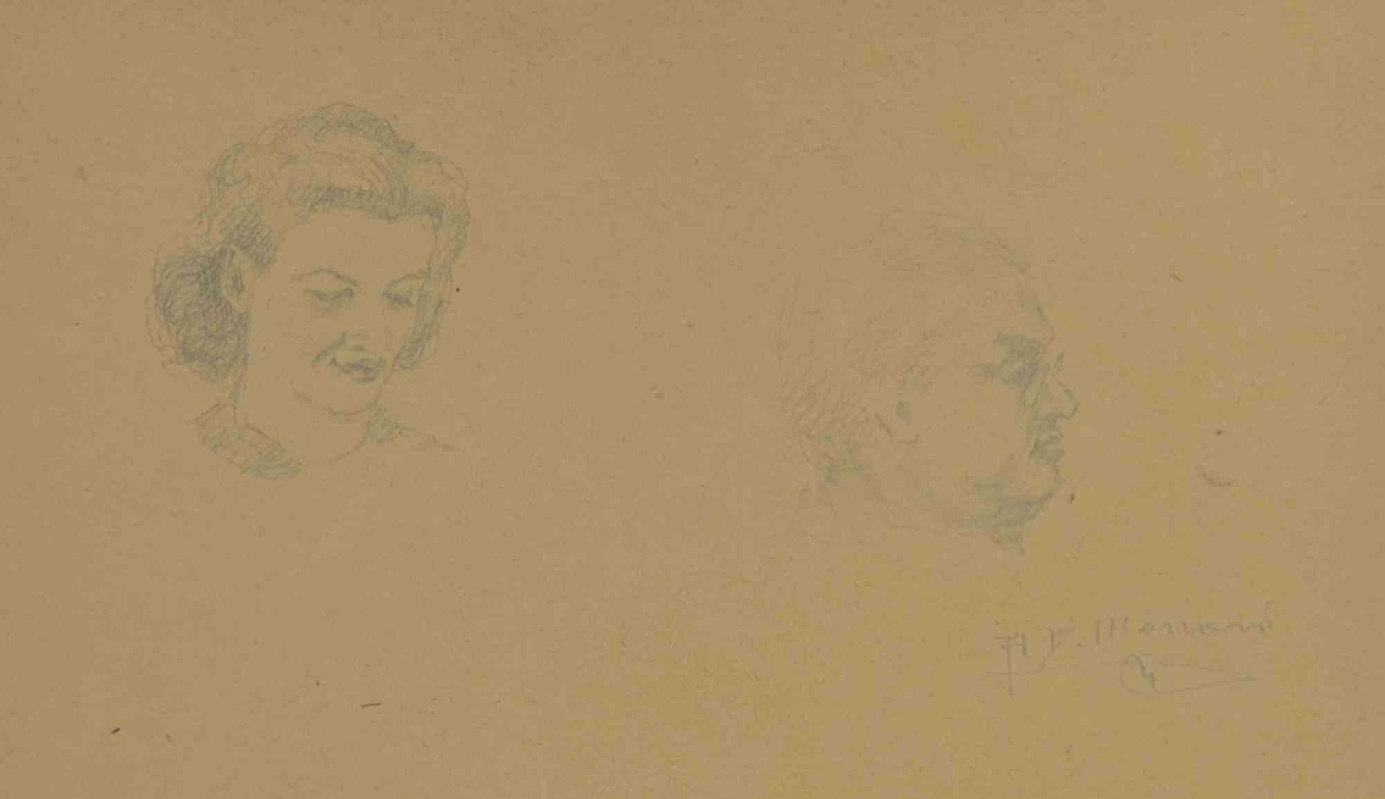 Portraits is a Drawing in pencil realized by  Augusto Monari in the Early-20th Century.

Hand-signed on the lower.

Good conditions, including a creamy-colored Passepartout.

The artwork is depicted through confident strokes in a well-balanced