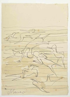 Swimmers - Drawing de Mino Maccari - Années 1960