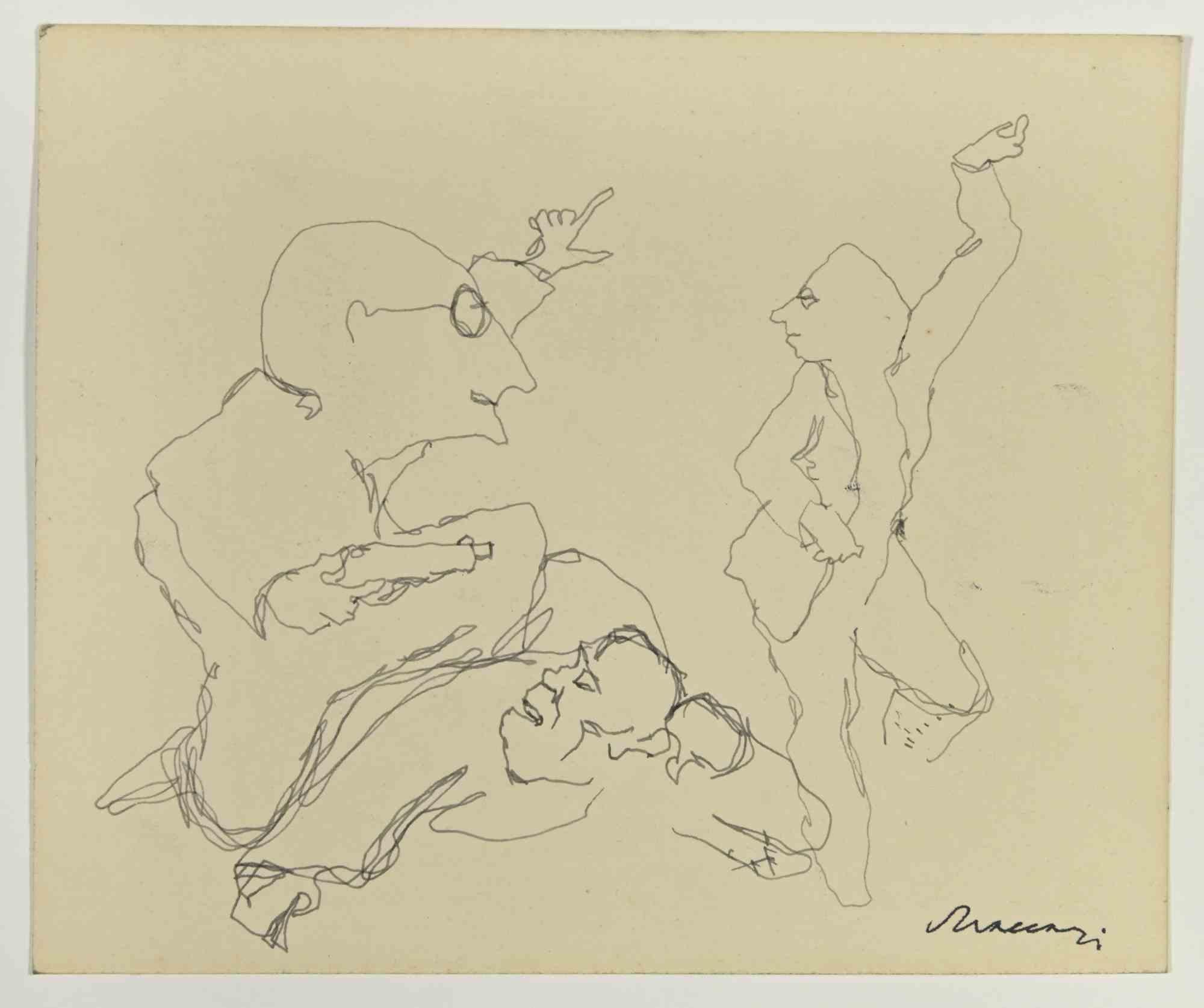 Figures is a pen Drawing realized by Mino Maccari  (1924-1989) in the 1960s.

Hand-signed on the lower.

Good conditions.

Mino Maccari (Siena, 1924-Rome, June 16, 1989) was an Italian writer, painter, engraver and journalist, winner of the