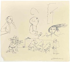 Shooting - Drawing by Mino Maccari - 1960s