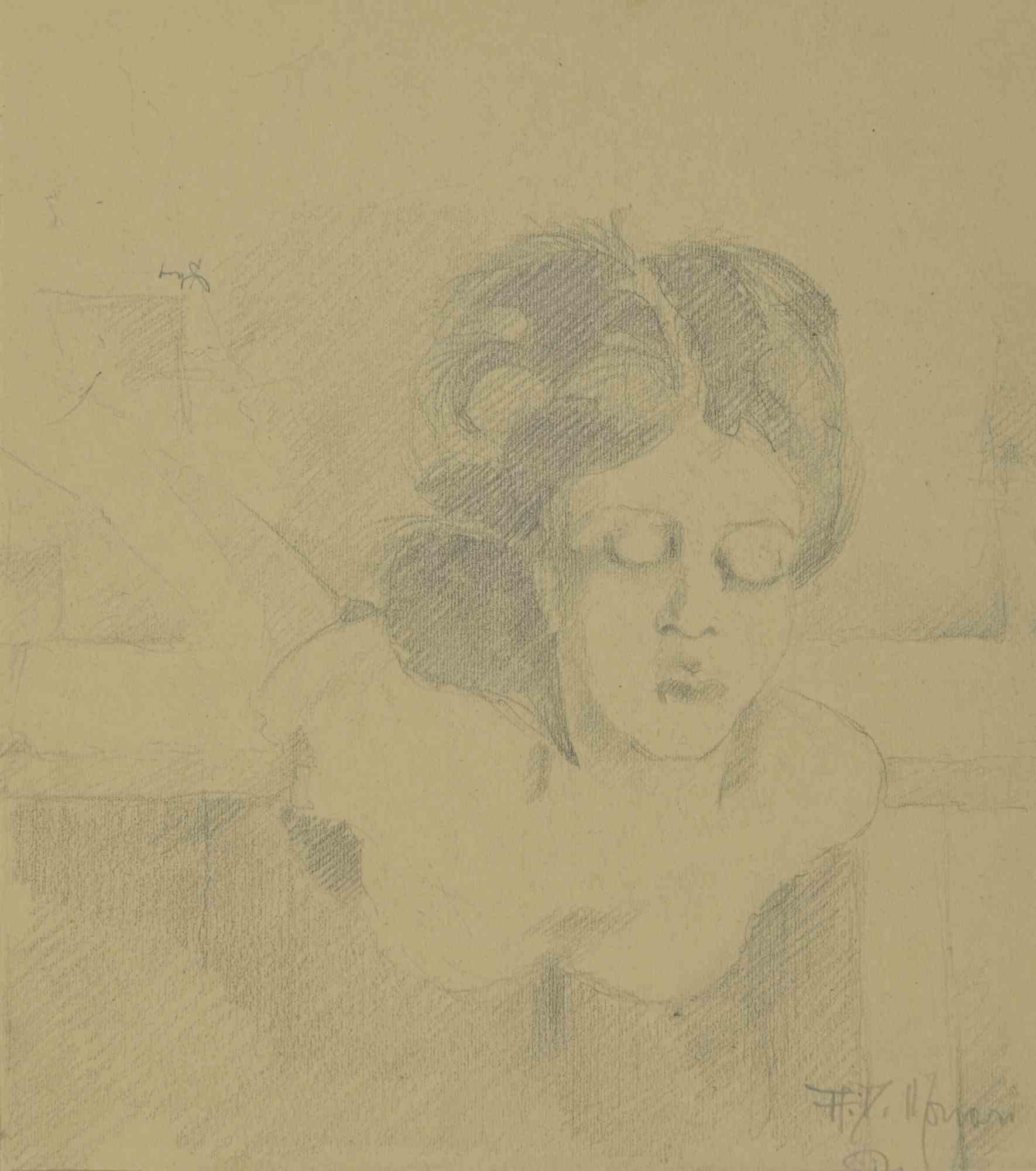 Portrait - Drawing by Augusto Monari - Early 20th Century