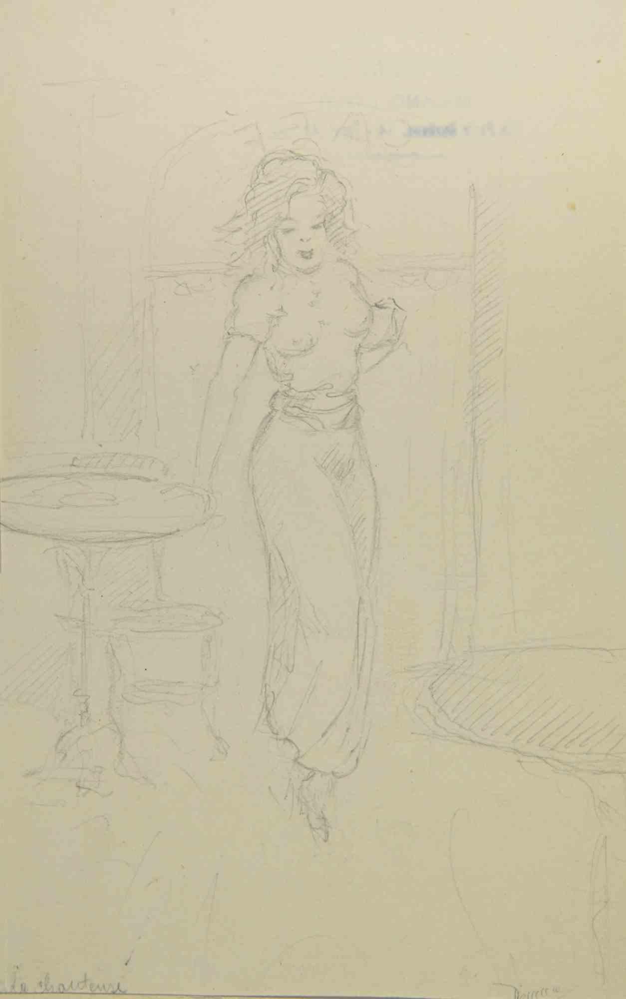 Woman is a Drawing in pencil realized by  Augusto Monari in the Early-20th Century.

Hand-signed on the lower.

Good conditions, including a creamy-colored Passepartout.

The artwork is depicted through confident strokes in a well-balanced