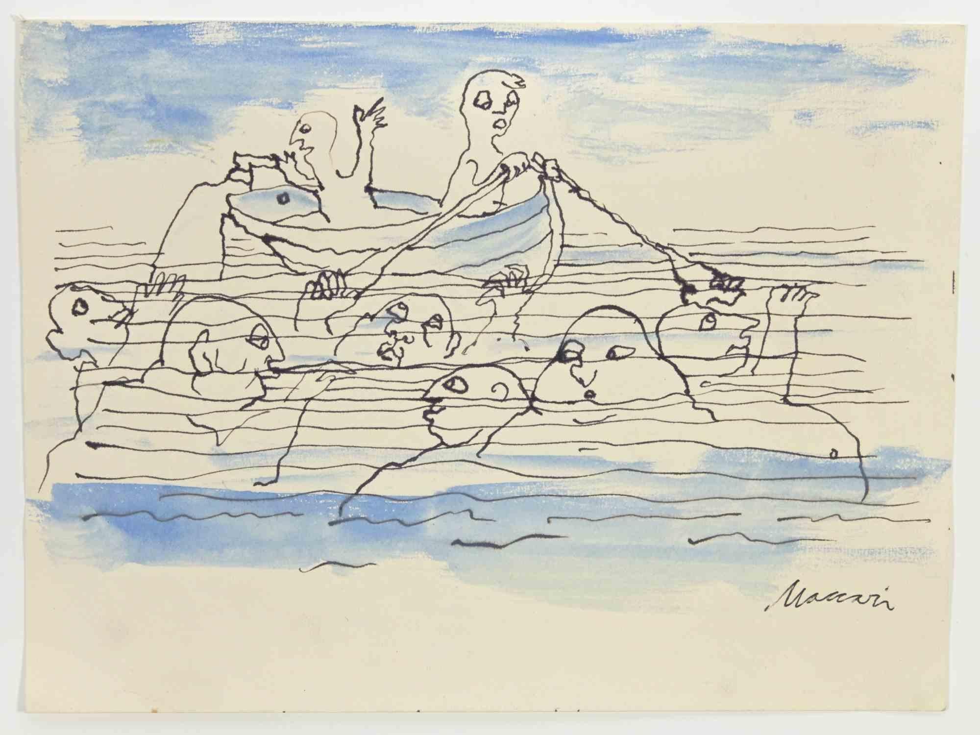 Shipwrecks is a china ink and watercolor Drawing realized by Mino Maccari  (1924-1989) in the 1960s.

Hand-signed on the lower.

Good conditions.

Mino Maccari (Siena, 1924-Rome, June 16, 1989) was an Italian writer, painter, engraver and