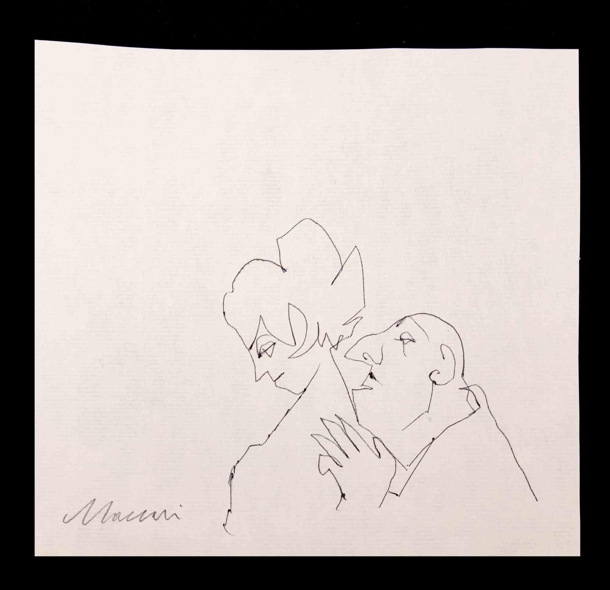 Lover is a china ink Drawing realized by Mino Maccari (1924-1989) in 1965.

Hand signed on the lower margin.

Good condition on a yellowed paper.

Mino Maccari (Siena, 1924-Rome, June 16, 1989) was an Italian writer, painter, engraver and