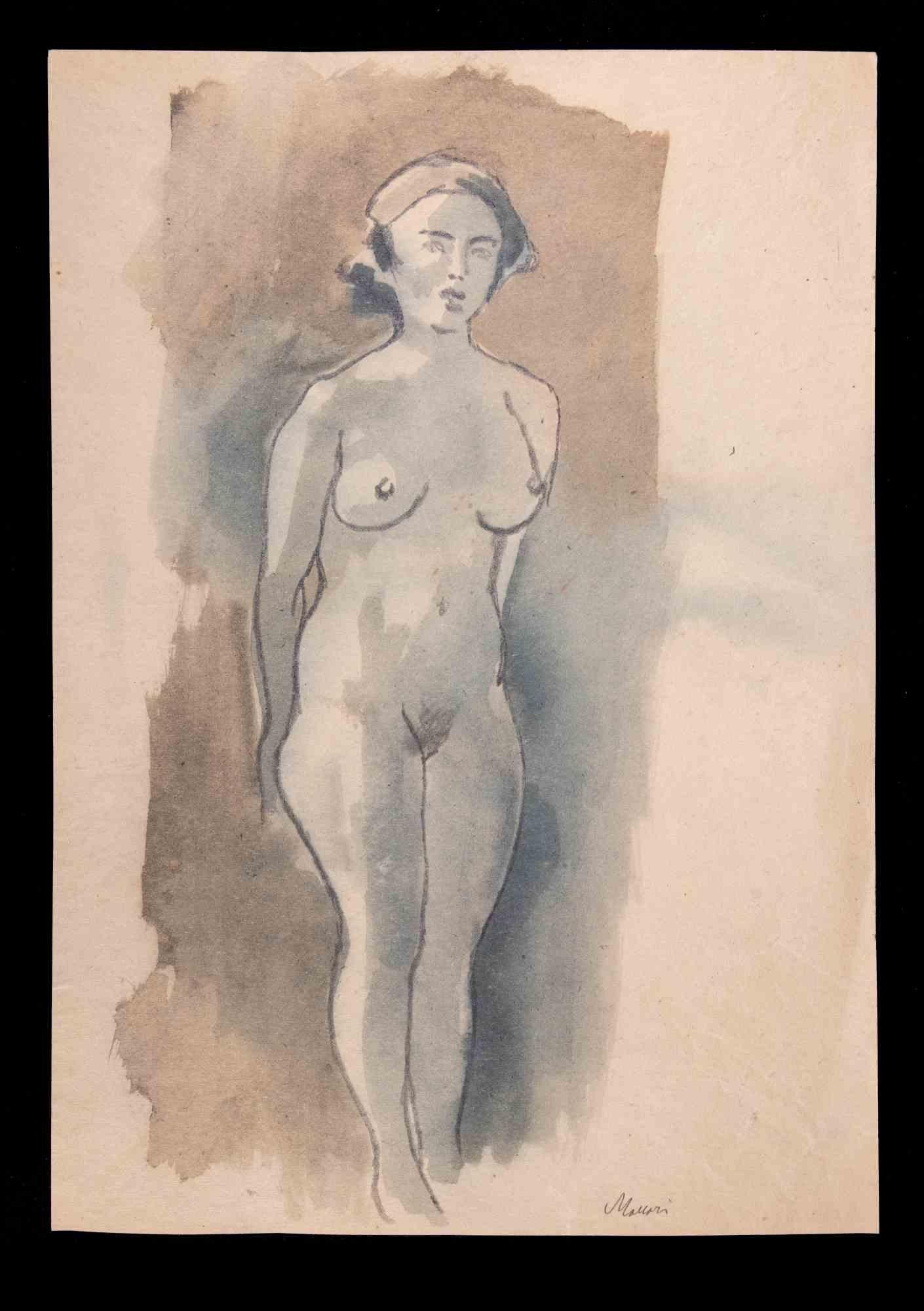 Nude of Woman is a Watercolor Drawing realized by Mino Maccari (1924-1989) in 1930s.

Hand signed on the lower margin.

Good condition on a yellowed paper.

Mino Maccari (Siena, 1924-Rome, June 16, 1989) was an Italian writer, painter, engraver and