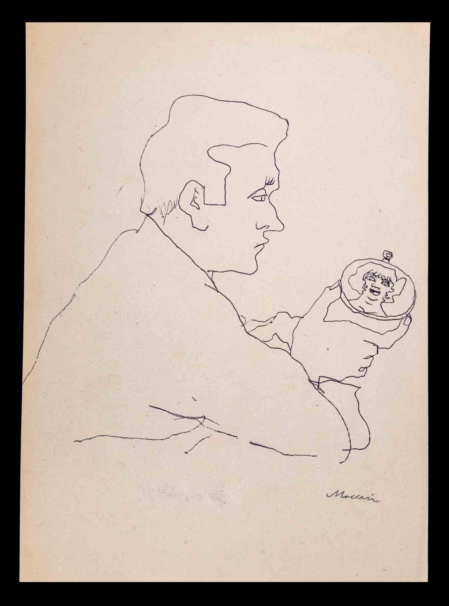 I Can't Wait is a Pen Drawing realized by Mino Maccari (1924-1989) in 1965s.

Hand signed on the lower margin.

Good condition on a yellowed paper.

Mino Maccari (Siena, 1924-Rome, June 16, 1989) was an Italian writer, painter, engraver and