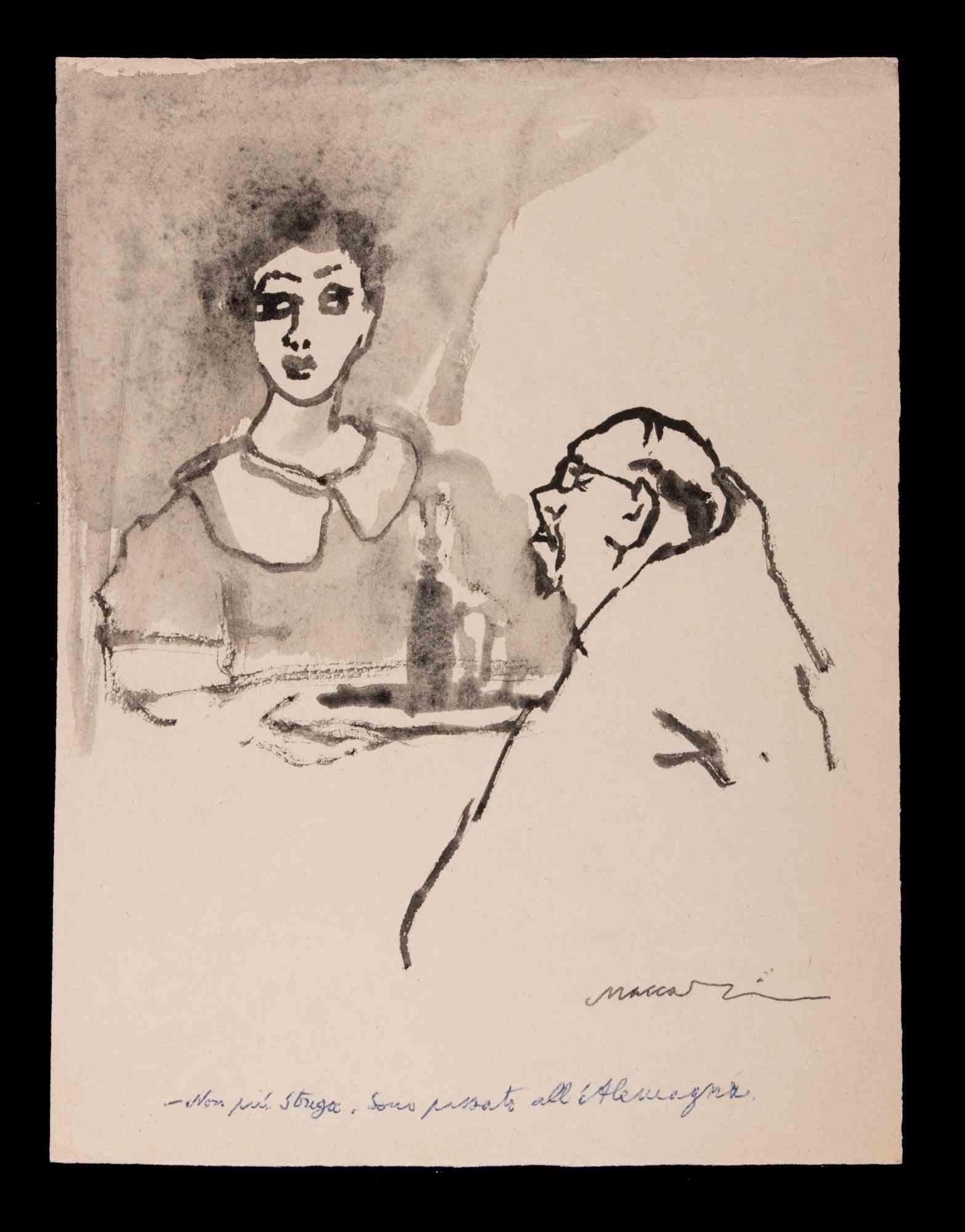 By the Trappist is a Watercolor Drawing realized by Mino Maccari (1924-1989) in 1960s.

Hand signed on the lower margin.

Good condition on a yellowed paper.

Mino Maccari (Siena, 1924-Rome, June 16, 1989) was an Italian writer, painter, engraver