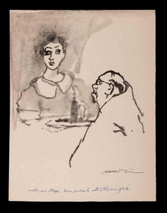 By the Trappist - Drawing de Mino Maccari - Années 1960