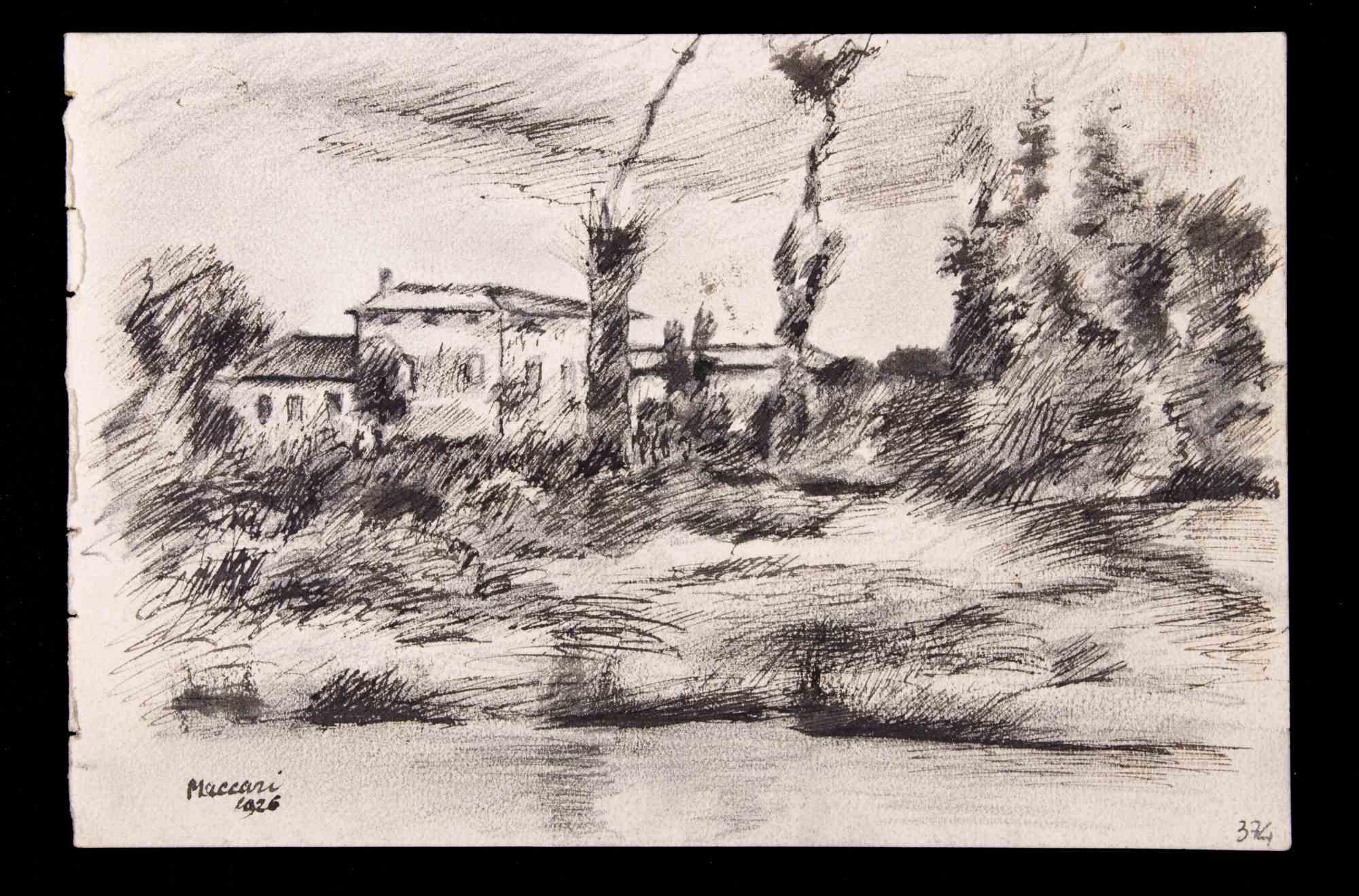 Landscape is a china ink Drawing realized by Mino Maccari (1924-1989) in 1926.

Hand signed and dated on the lower margin.

Good condition on a yellowed paper.

Mino Maccari (Siena, 1924-Rome, June 16, 1989) was an Italian writer, painter, engraver