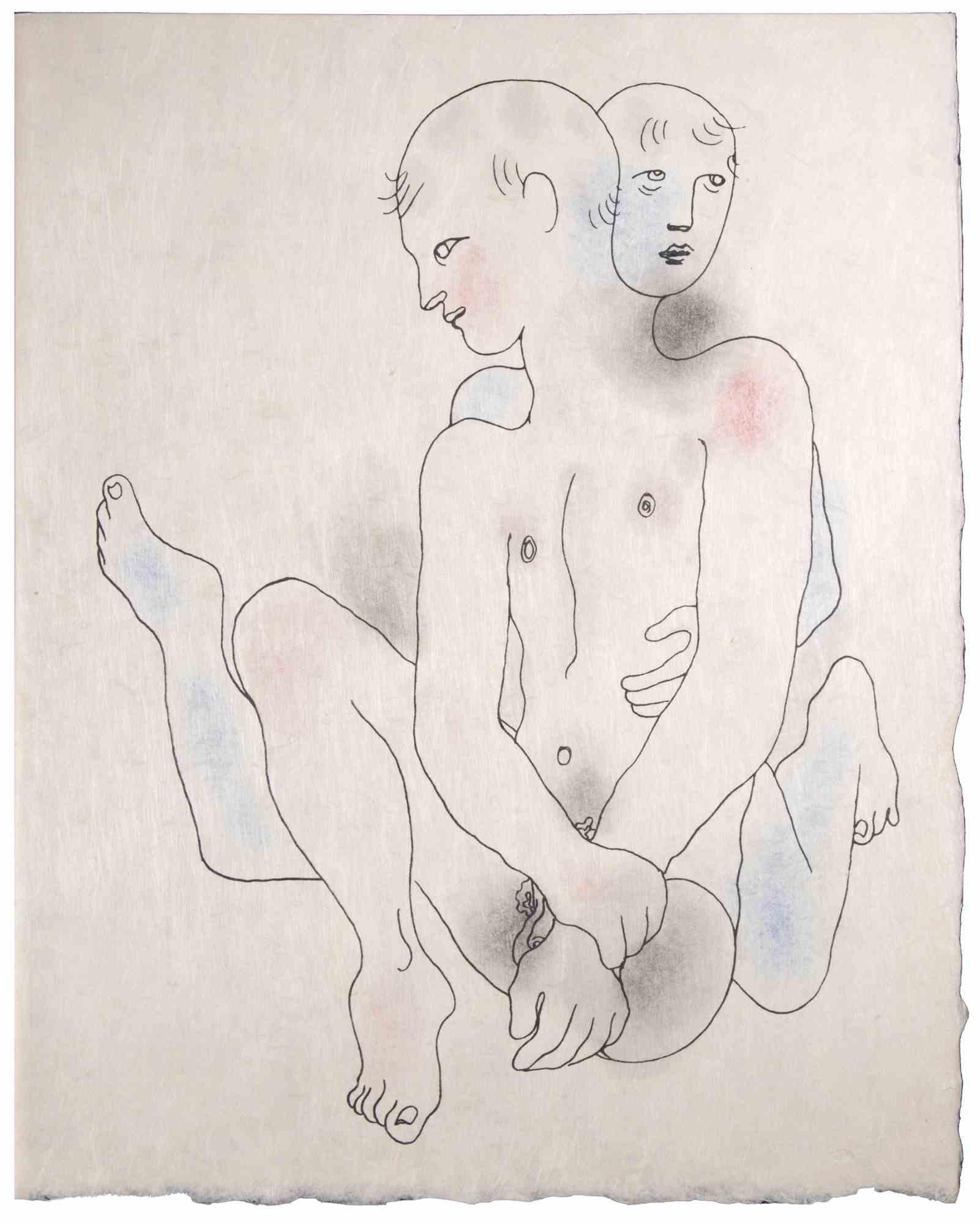 Nudes is a Colored lithograph realized on japan paper by Jean Cocteau (1889 -1963) in 1930 ca. 

French draftsman, poet, essayist, playwright, librettist, film director.

Excellent condition, no signature.

The artwork represents a young man.

Jean