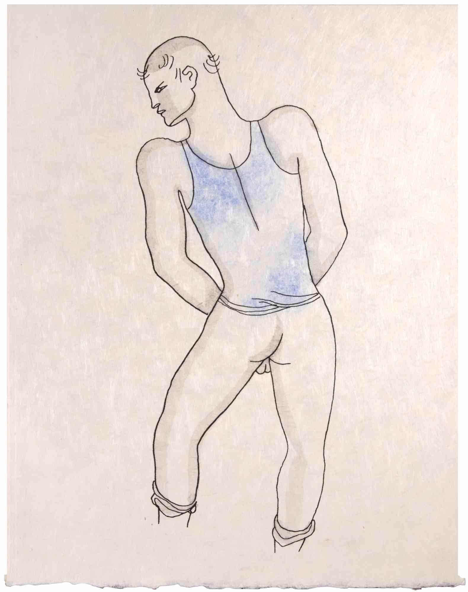 Figure of Man is a Colored lithograph on japan paper realized by Jean Cocteau (1889 -1963) in 1930 ca. 

French draftsman, poet, essayist, playwright, librettist, film director.

Excellent condition, no signature.

The artwork represents a young