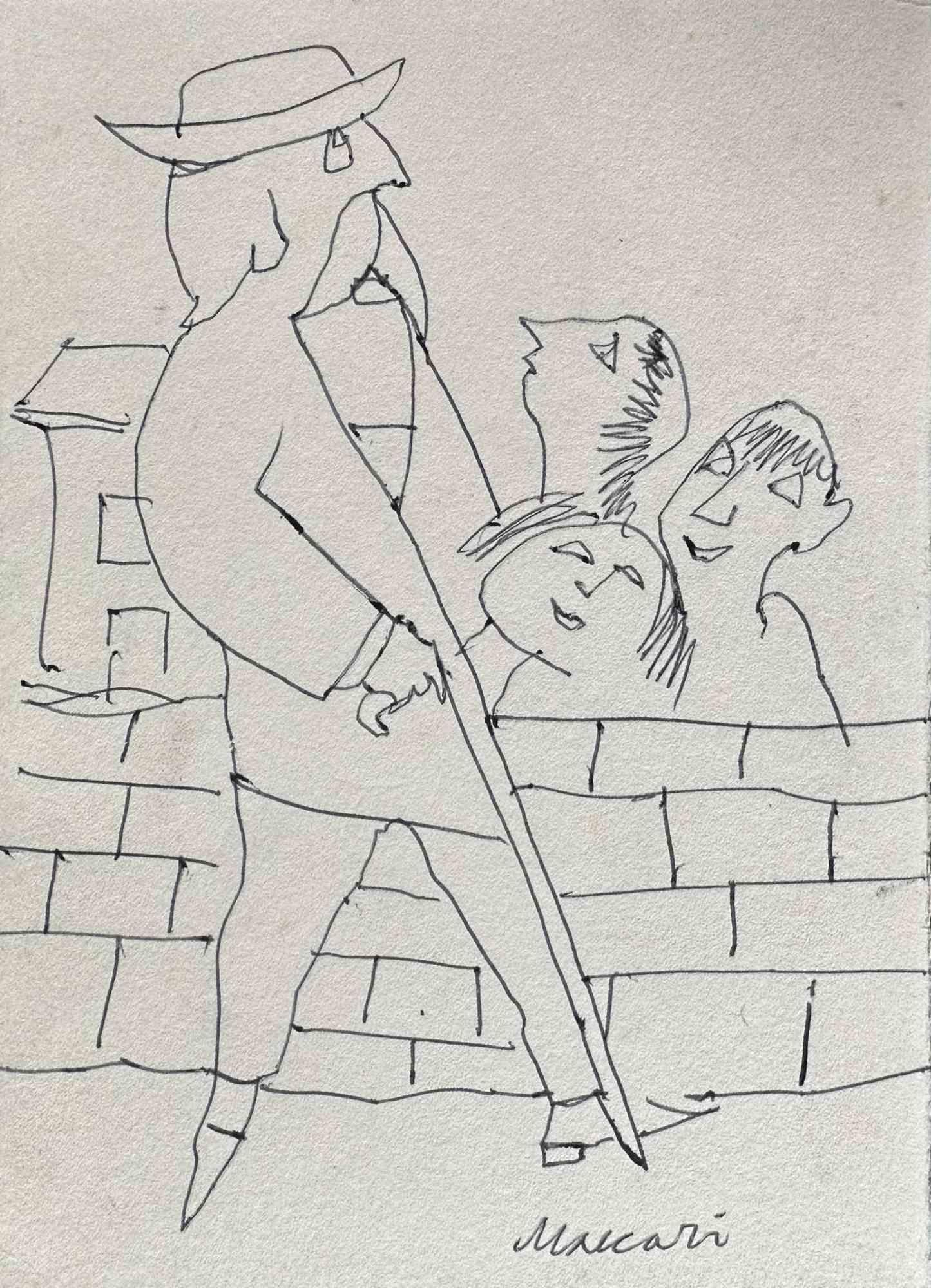 Walking Man ist eine Federzeichnung realisiert von Mino Maccari  (1924-1989) in den 1960er Jahren.

Handsigniert auf der Unterseite.

Gute Bedingungen.

Mino Maccari (Siena, 1924-Rom, 16. Juni 1989) war ein italienischer Schriftsteller, Maler,