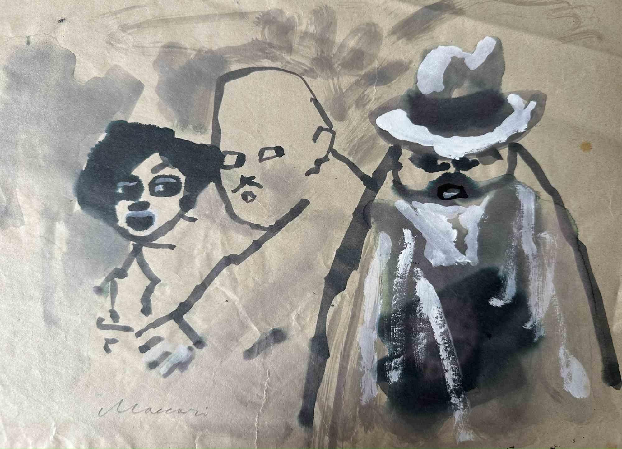 Figures is a watercolor and white lead Drawing realized by Mino Maccari  (1924-1989) in the 1950s.

Hand-signed on the lower.

Good conditions.

Mino Maccari (Siena, 1924-Rome, June 16, 1989) was an Italian writer, painter, engraver and journalist,