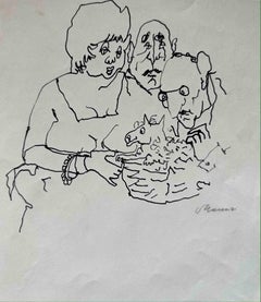 Vintage Puppy - Drawing by Mino Maccari - 1950s