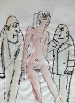 Polyamorous Nude - Drawing by Mino Maccari - 1960s