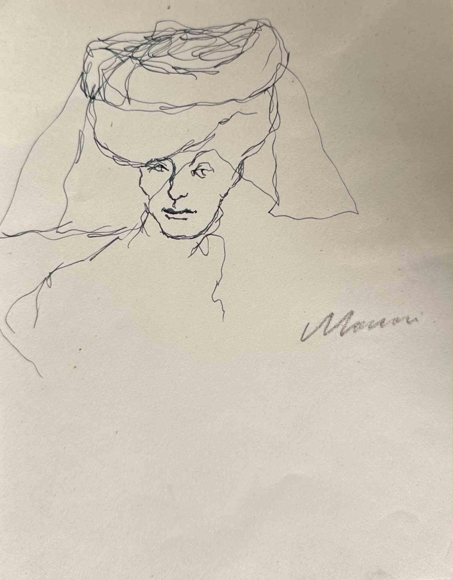 Lady With Lace Hat is a pen Drawing realized by Mino Maccari  (1924-1989) in the 1960s.

Hand-signed on the lower.

Good conditions.

Mino Maccari (Siena, 1924-Rome, June 16, 1989) was an Italian writer, painter, engraver and journalist, winner of