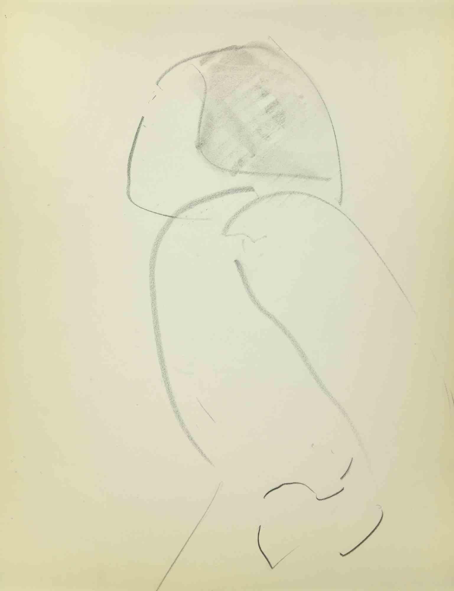 Sketch for a Portrait - Drawing by Flor David - Mid 20th Century