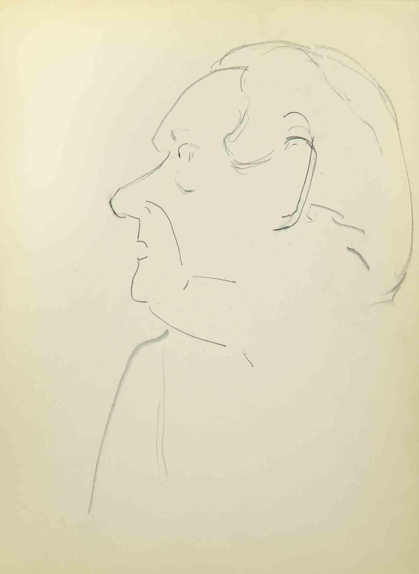 Boceto para un retrato - Dibujo de Flor David - Mediados del siglo XX