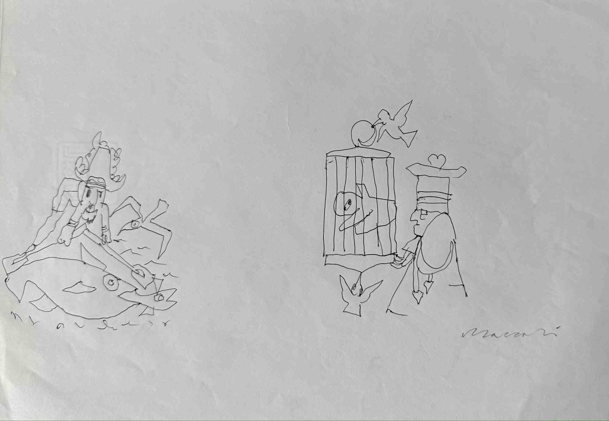 King of the Hearts ist eine Federzeichnung von Mino Maccari  (1924-1989) in den 1960er Jahren.

Handsigniert auf der Unterseite.

Gute Bedingungen.

Mino Maccari (Siena, 1924-Rom, 16. Juni 1989) war ein italienischer Schriftsteller, Maler, Graveur