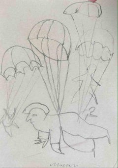Parachutist - Drawing by Mino Maccari - 1960s