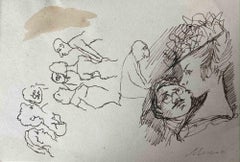 The Kiss - Drawing by Mino Maccari - 1960s