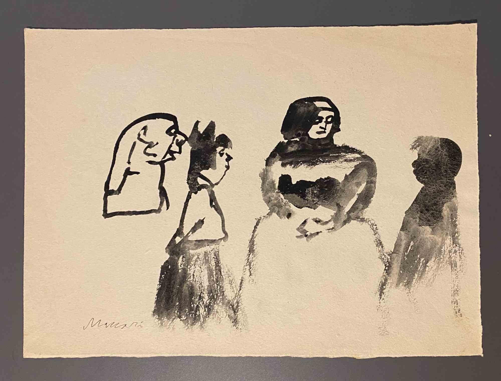 Figures is a watercolor Drawing realized by Mino Maccari  (1924-1989) in the Mid-20th Century.

Hand-signed on the lower.

Good conditions.

Mino Maccari (Siena, 1924-Rome, June 16, 1989) was an Italian writer, painter, engraver and journalist,