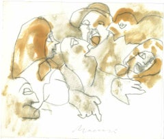 Conviviality - Drawing by Mino Maccari - Mid-20th Century