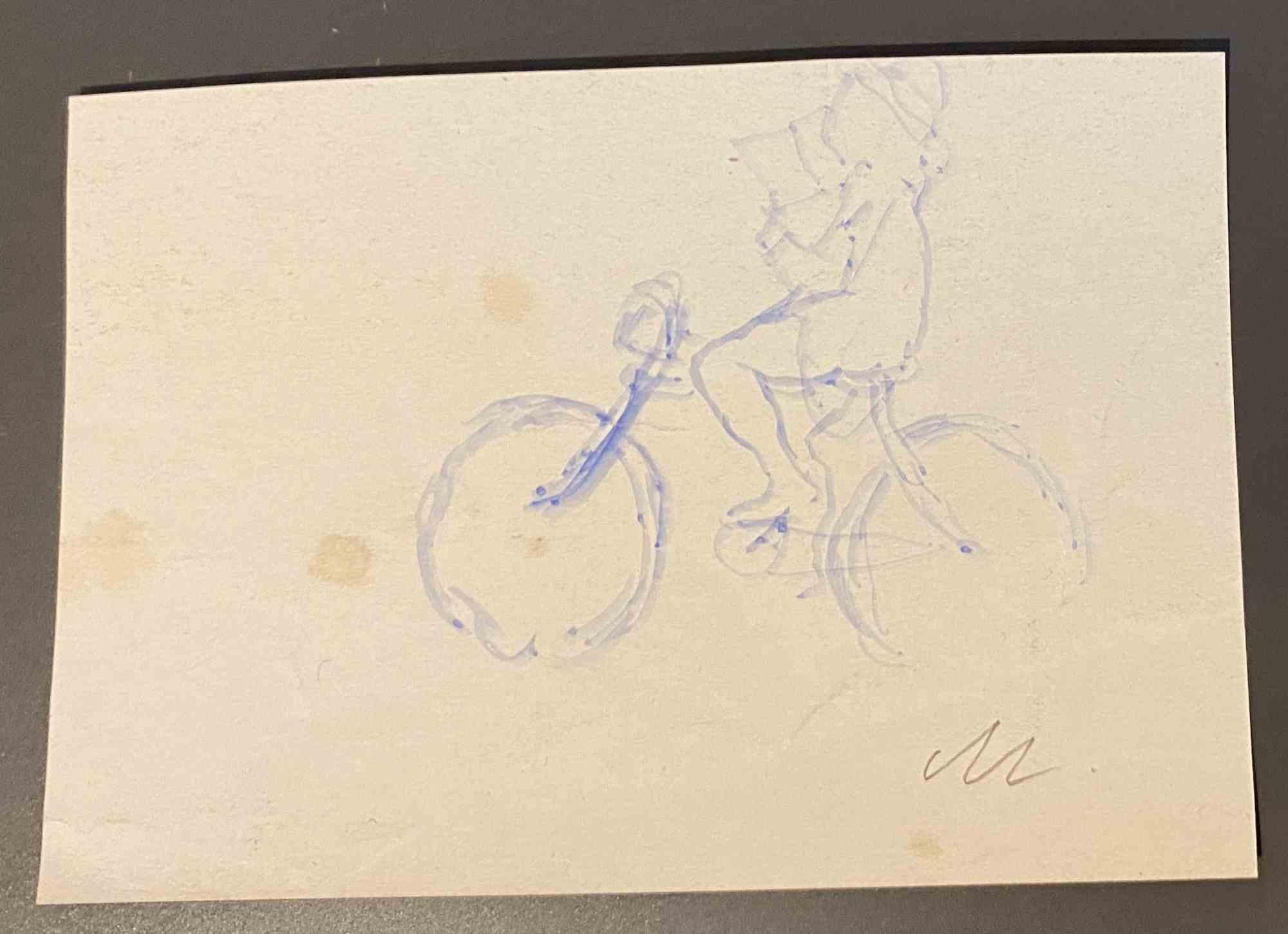 Bicycle - Drawing by Mino Maccari - Mid-20th Century