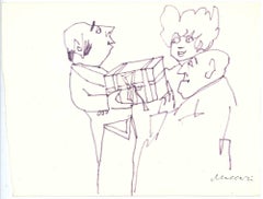 Vintage The Gift - Drawing by Mino Maccari - Mid-20th Century