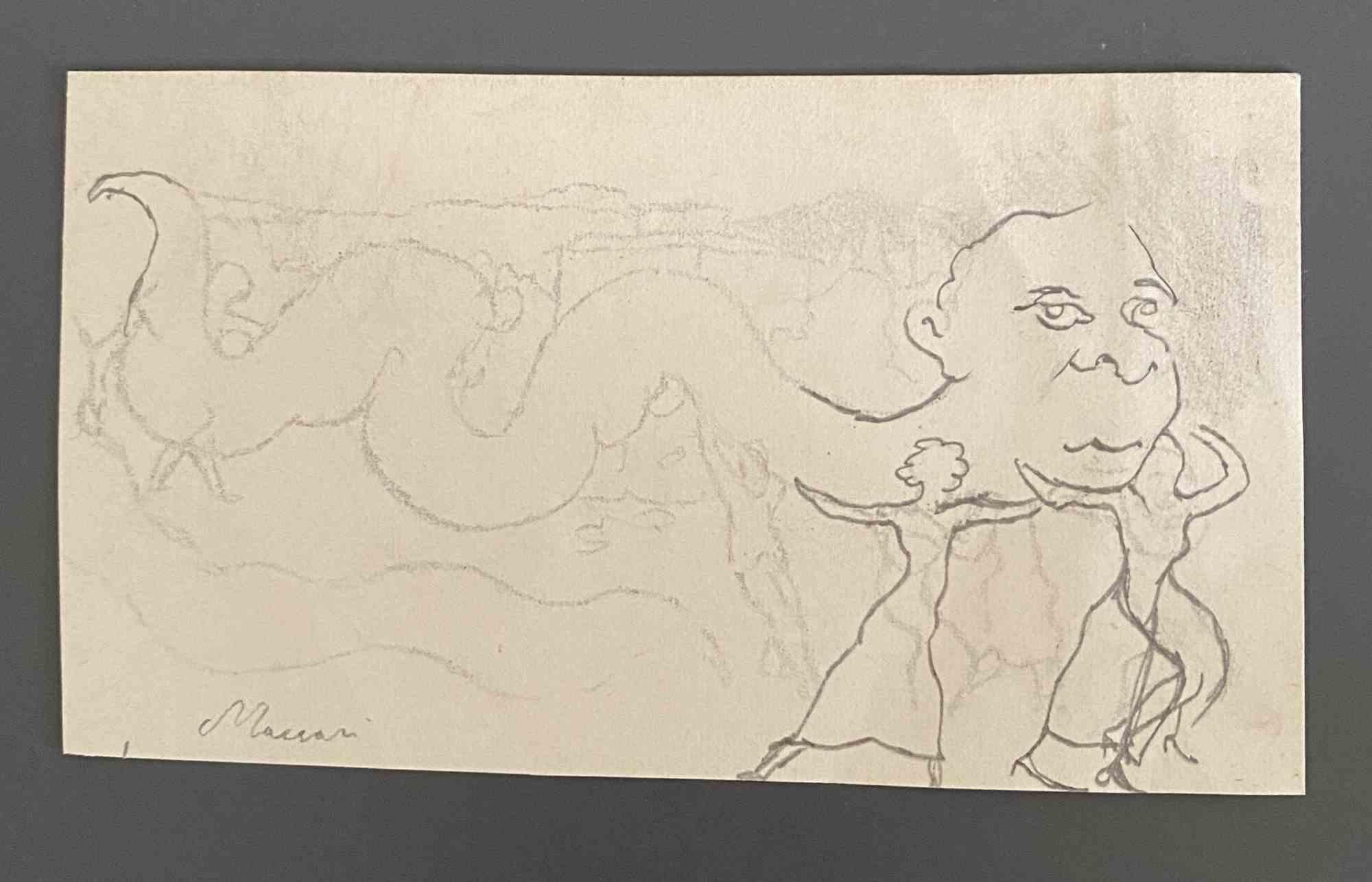 The Serpent is a pencil Drawing realized by Mino Maccari  (1924-1989) in the Mid-20th Century.

Hand-signed on the lower.

Good conditions.

Mino Maccari (Siena, 1924-Rome, June 16, 1989) was an Italian writer, painter, engraver and journalist,