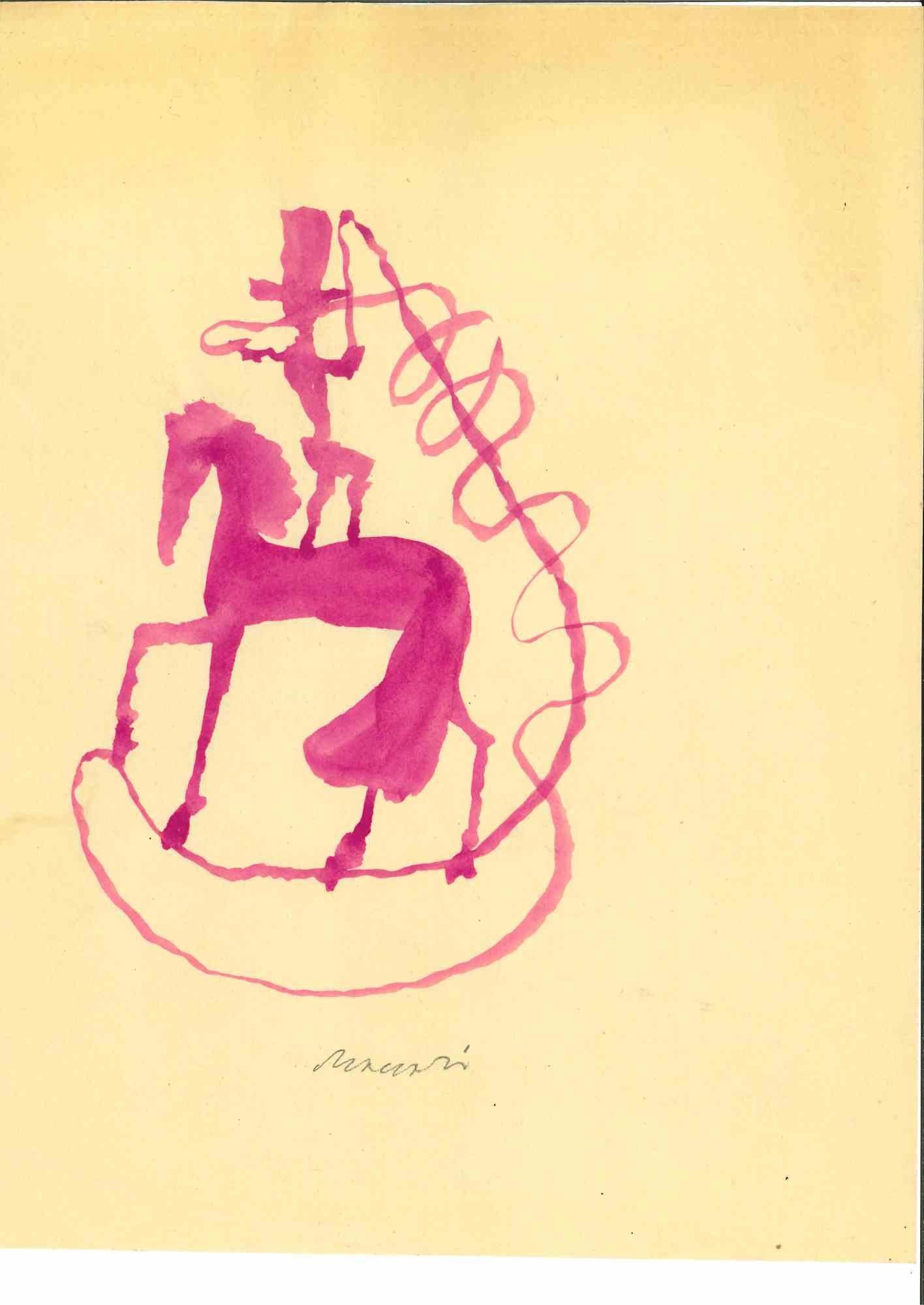 The Equilibrist is a Watercolor Drawing realized by Mino Maccari  (1924-1989) in the Mid-20th Century.

Hand-signed on the lower.

Good conditions.

Mino Maccari (Siena, 1924-Rome, June 16, 1989) was an Italian writer, painter, engraver and