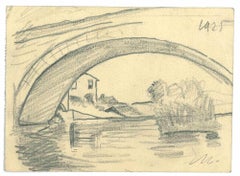 Landschaftslandschaft – Zeichnung von Mino Maccari – Mitte des 20. Jahrhunderts