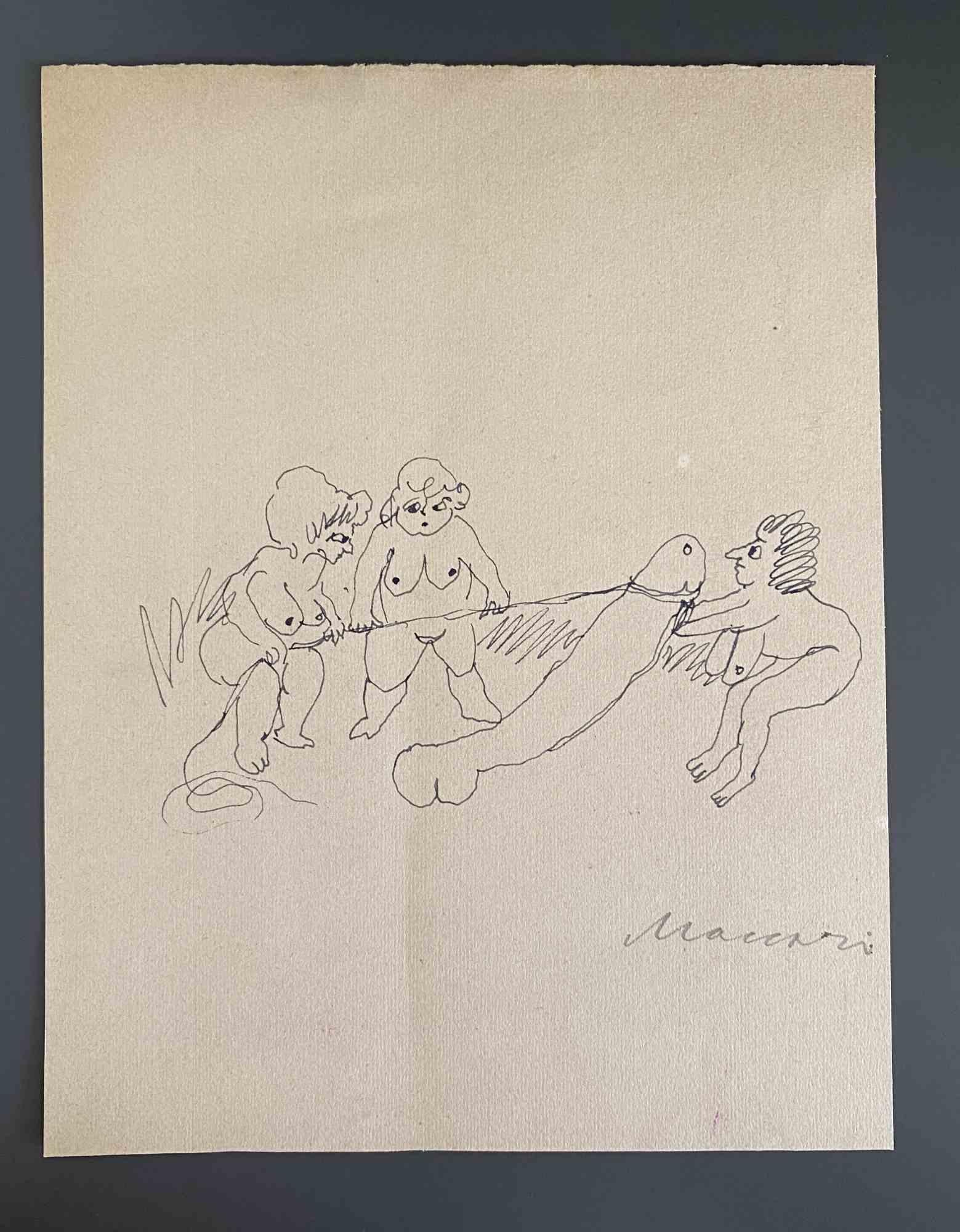 Push and Pull is a pen Drawing realized by Mino Maccari  (1924-1989) in the Mid-20th Century.

Hand-signed on the lower.

Good conditions.

Mino Maccari (Siena, 1924-Rome, June 16, 1989) was an Italian writer, painter, engraver and journalist,