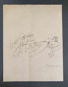 Push and Pull - Drawing by Mino Maccari - Mid-20th Century