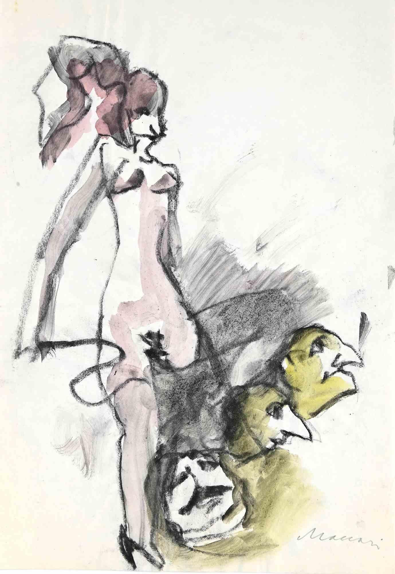 The Tamer is a Charcoal and watercolor Drawing realized by Mino Maccari  (1924-1989) in the Mid-20th Century.

Hand-signed on the lower.

Good conditions.

Mino Maccari (Siena, 1924-Rome, June 16, 1989) was an Italian writer, painter, engraver and