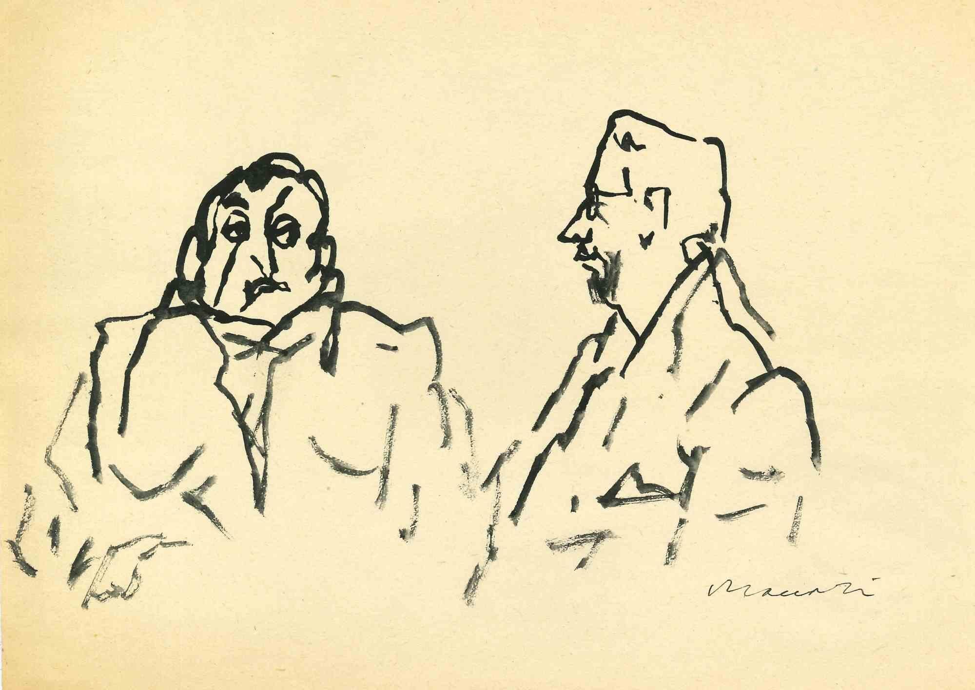 Figures is a black permanent marker Drawing realized by Mino Maccari  (1924-1989) in the Mid-20th Century.

Hand-signed on the lower.

Good conditions.

Mino Maccari (Siena, 1924-Rome, June 16, 1989) was an Italian writer, painter, engraver and