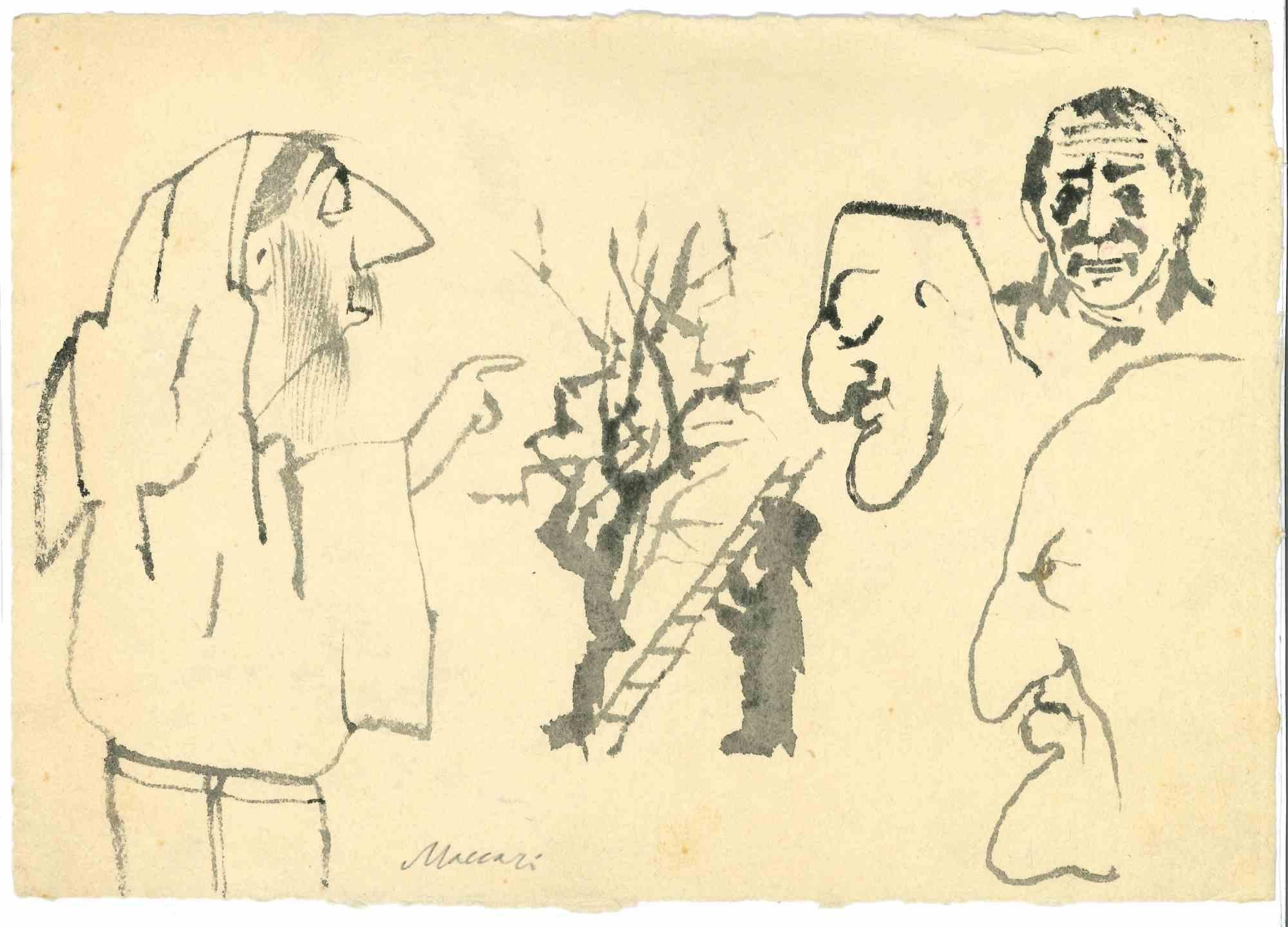 Figures is a watercolor Drawing realized by Mino Maccari  (1924-1989) in the Mid-20th Century.

Hand-signed on the lower.

Good conditions.

Mino Maccari (Siena, 1924-Rome, June 16, 1989) was an Italian writer, painter, engraver and journalist,