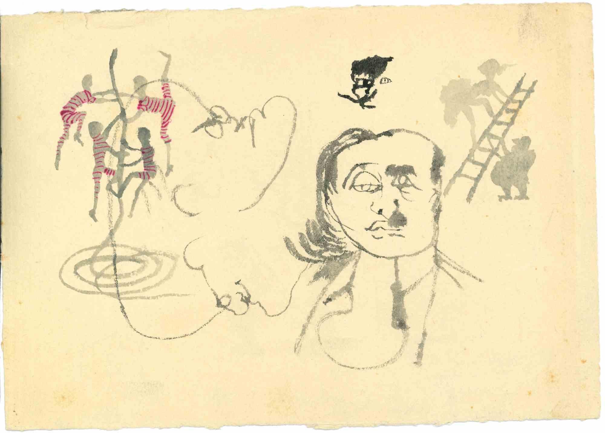 Figures - Drawing by Mino Maccari - Mid-20th Century For Sale 1