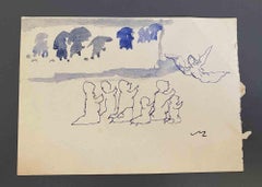 Komposition – Zeichnung von Mino Maccari – Mitte des 20. Jahrhunderts
