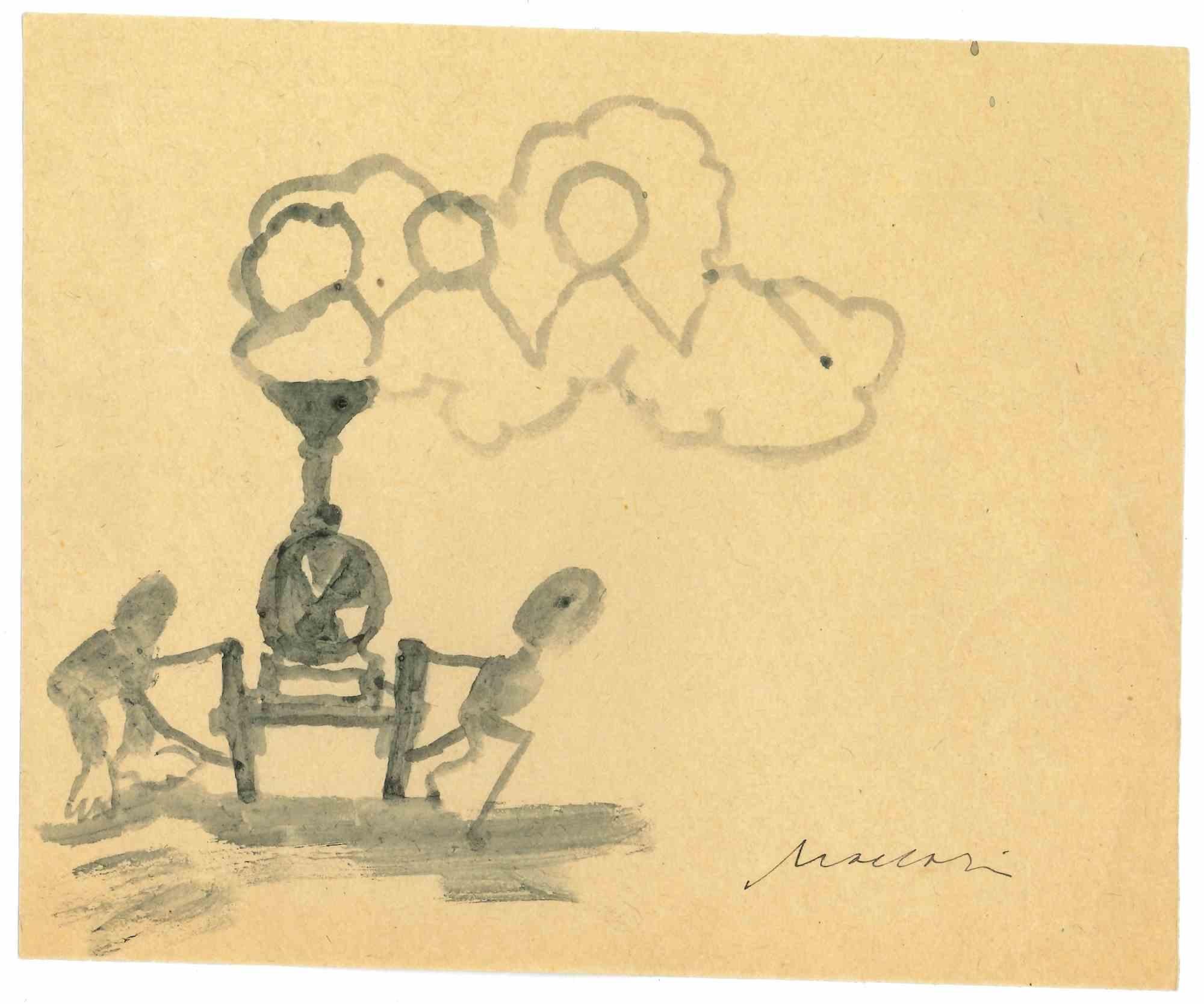 The Locomotive is a watercolor Drawing realized by Mino Maccari  (1924-1989) in the Mid-20th Century.

Hand-signed on the lower.

Good conditions.

Mino Maccari (Siena, 1924-Rome, June 16, 1989) was an Italian writer, painter, engraver and