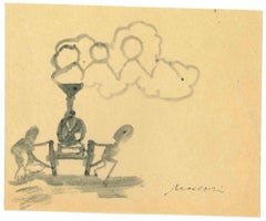 The Locomotive – Zeichnung von Mino Maccari – Mitte des 20. Jahrhunderts