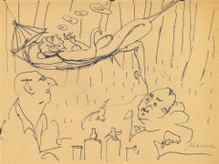 Siesta – Zeichnung von Mino Maccari – Mitte des 20. Jahrhunderts