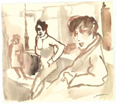 The Company - Drawing by Mino Maccari - Mid-20th Century