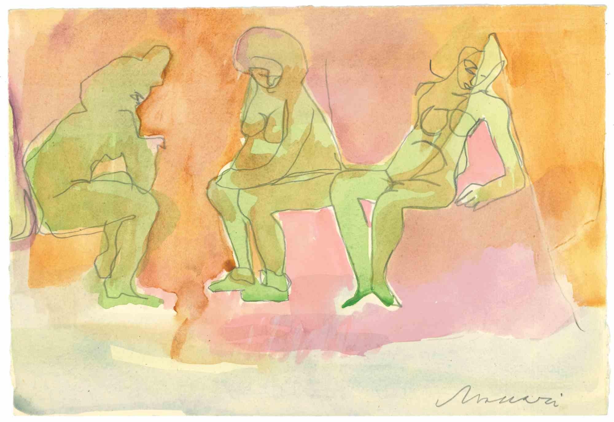 Frauen ist eine Bleistift- und Aquarell-Zeichnung von Mino Maccari  (1924-1989) in der Mitte des 20. Jahrhunderts.

Handsigniert auf der Unterseite.

Gute Bedingungen.

Mino Maccari (Siena, 1924-Rom, 16. Juni 1989) war ein italienischer