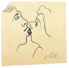 The Kiss – Zeichnung von Mino Maccari – Mitte des 20. Jahrhunderts